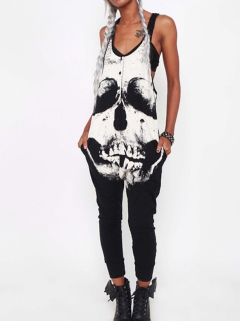 Iron Fist Loose Tooth Skull Print Romper M NEW Goth Punk Y2K Alt Jumpsuit